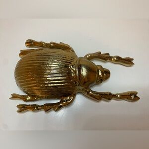 Vintage Solid Brass Scarab Beetle Figurine Statue 7.25” Insect Home Decor